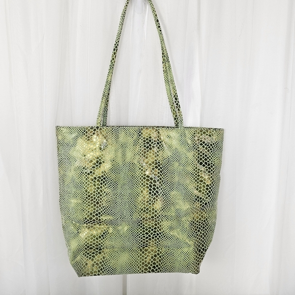 Bags By Pinky Green Gold Metallic Snakeskin Large Tote Bag - Picture 1 of 7